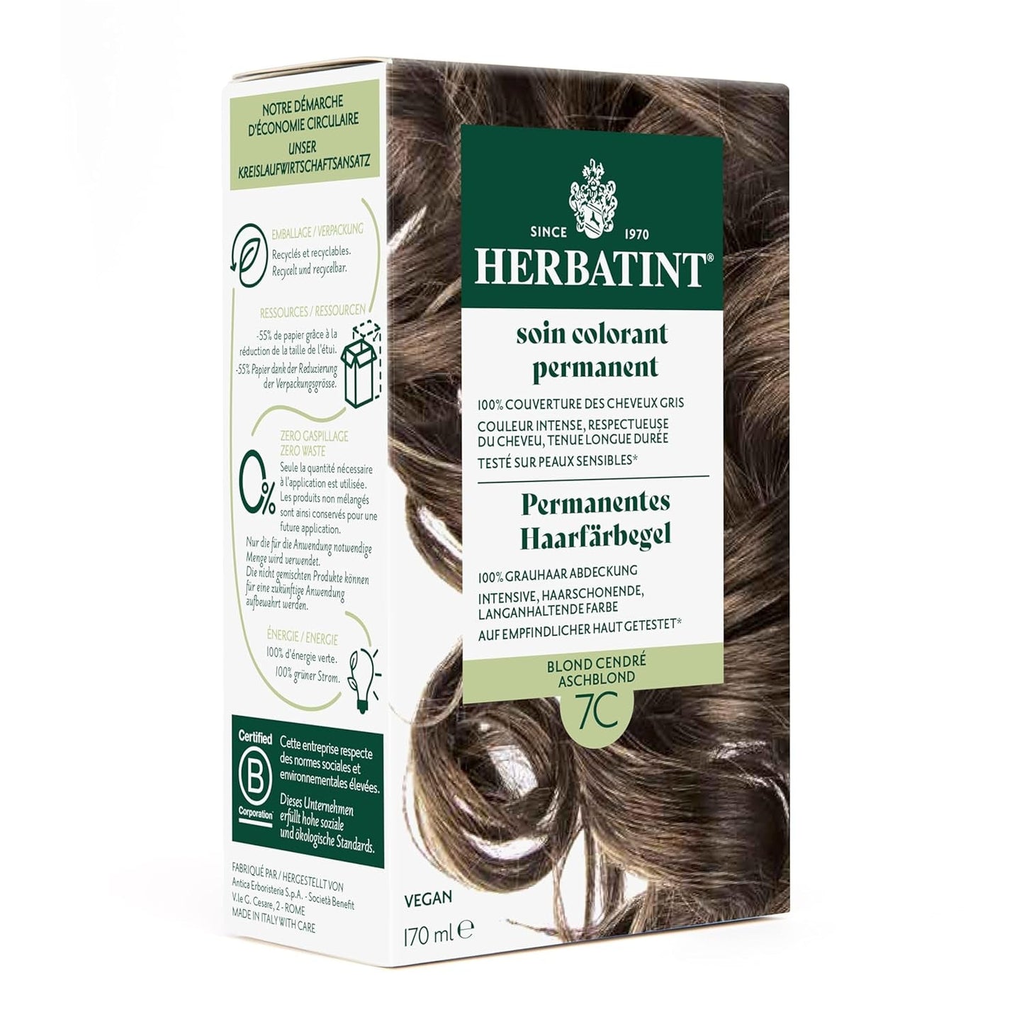 Permanente haarverfgel 6N donkerblond - 170 ml I Ammoniakvrij, 100% dekking van grijs haar I Getest op een gevoelige huid, met 8 plantenextracten