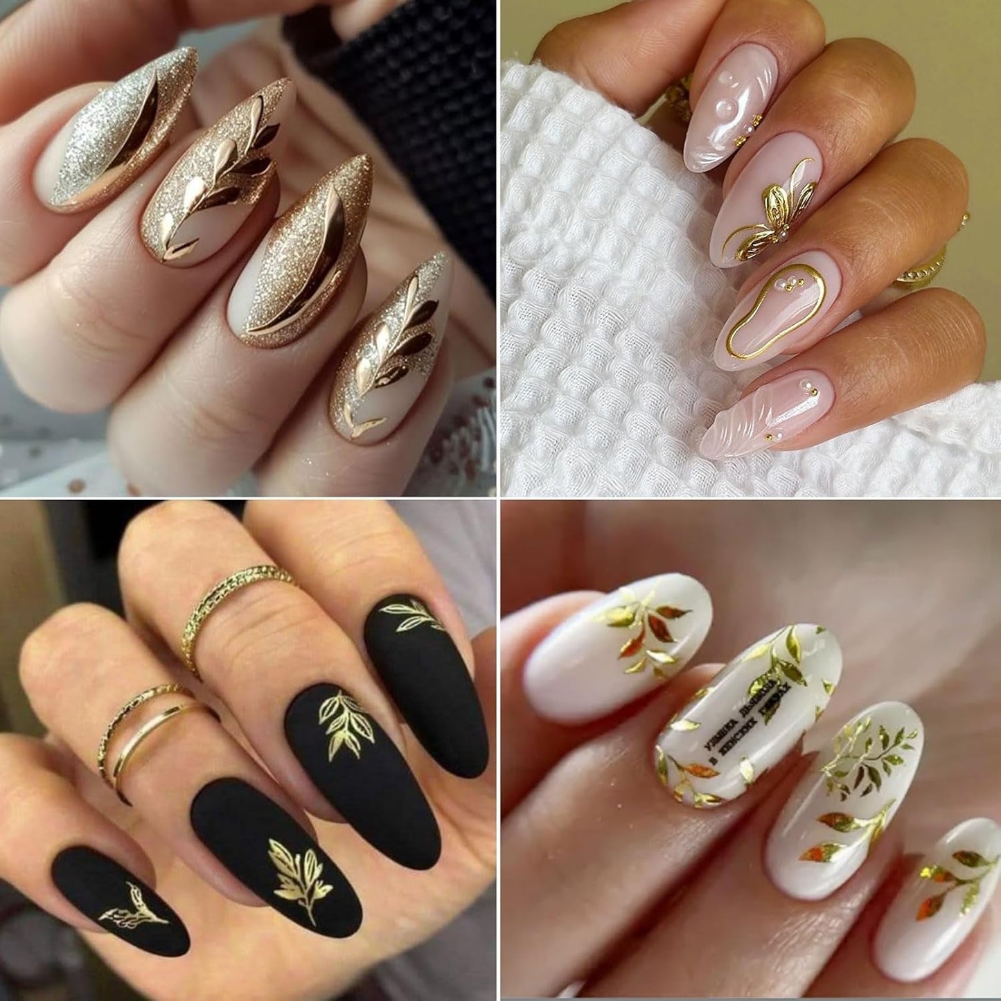 JMEOWIO Nagelsticker Goldene Blumen 8 Blatt Nail Art Sticker Selbstklebend Nagelaufkleber Decoratie Nageldesign Zubehör