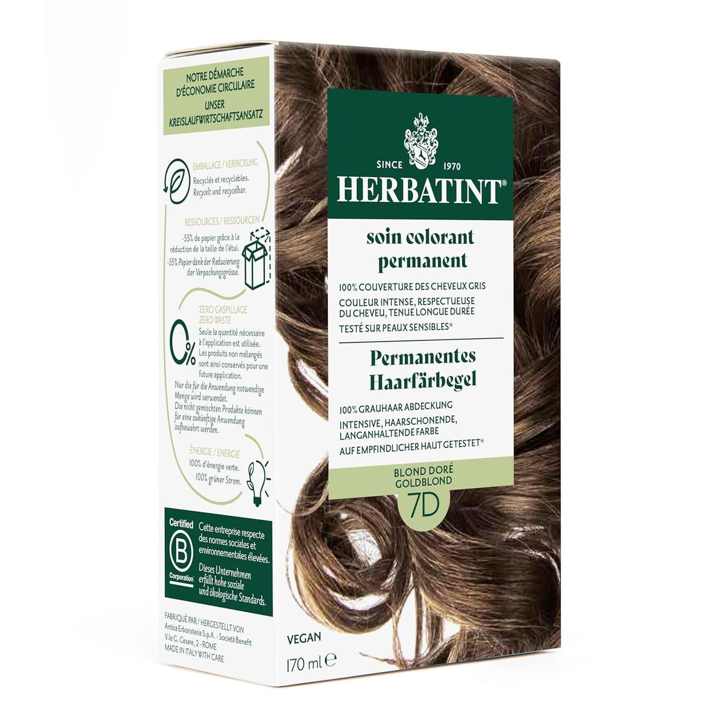 Permanente haarverfgel 6N donkerblond - 170 ml I Ammoniakvrij, 100% dekking van grijs haar I Getest op een gevoelige huid, met 8 plantenextracten