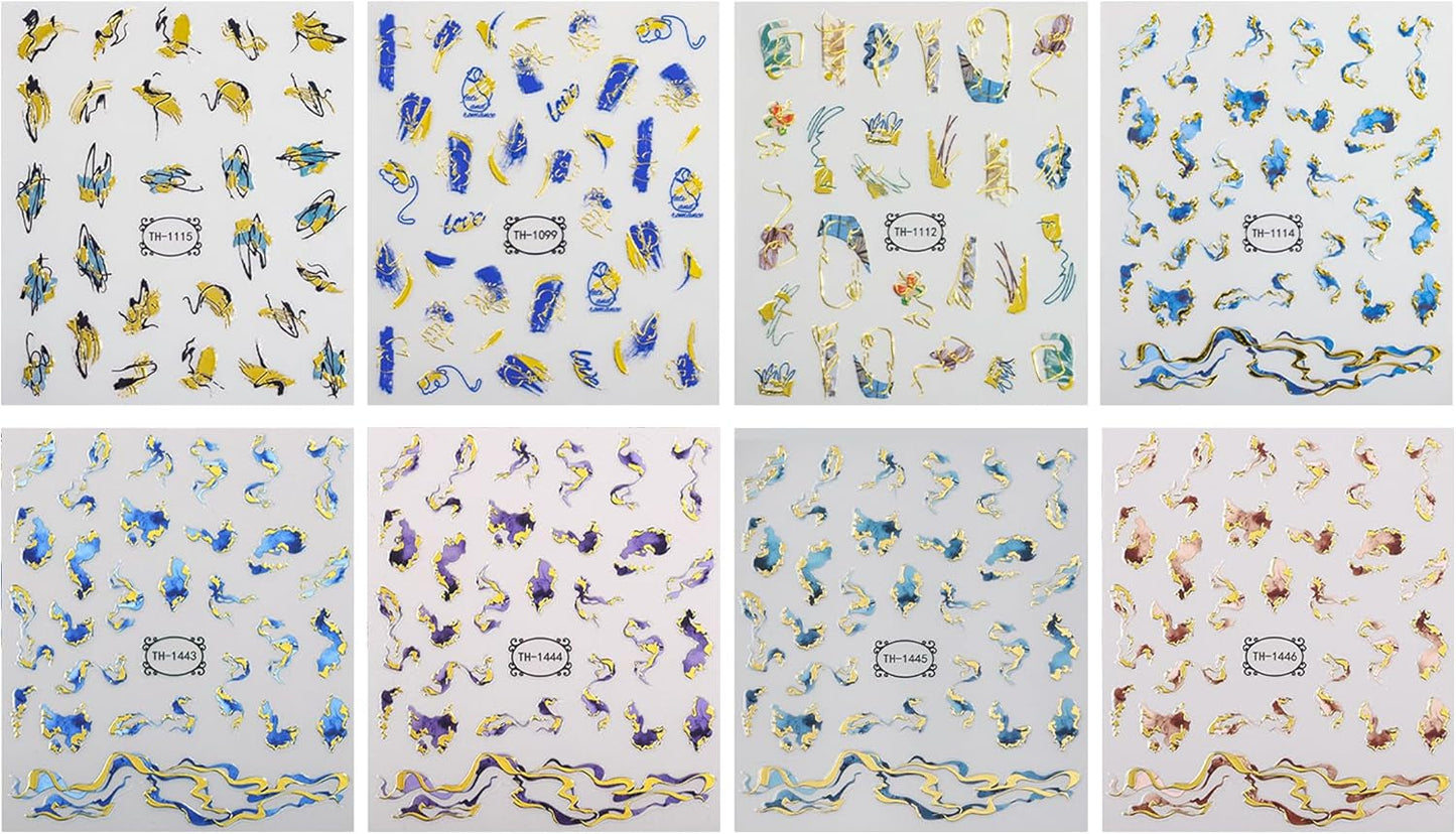 JMEOWIO Nagelsticker Marmor French Tip 8 Blatt Nail Art Sticker Selbstklebend Nagelaufkleber Decoratie Nageldesign Zubehör