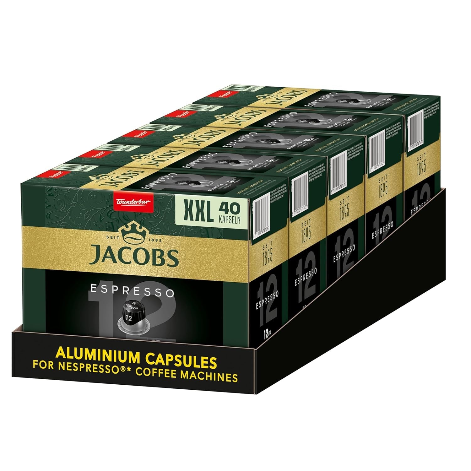 Jacobs Kaffeekapseln Espresso Ristretto, Megapack XXL, Intensität 12/12, 5 x 40 Getränke, Nespresso* compatibel Kaffee Kapseln, 200 Kapseln