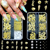Nail Charms,6 Boxen Gold Silber Nagel Charms 3D Gold Bogen Stern Nail Art Decoratie+6200 Strasssteine ​​Bunt Steine ​​AB Perlen Diamanten,3D Legierung Bow Nail Gems Nagel Deko Für Frauen Nagel (6-A)