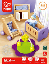 Hape Babykamer - Houten poppenkamerset, babypopmeubilair, poppenhuisaccessoires voor peuters, miniatuur babykamer met schommel en accessoires, rollenspel van 3 jaar oud