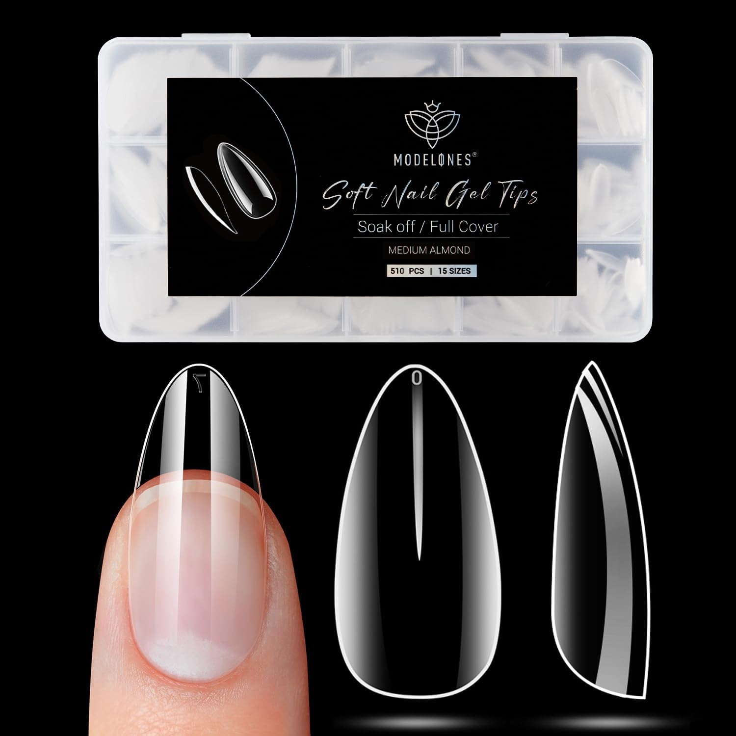 Modelones nageltips 510-delig - volledig dekkende nageltipsset, geltipsset, pre-polijst PMMA-hars nageltips, kunstnagels voor lijm op nail art DIY, korte Squoval