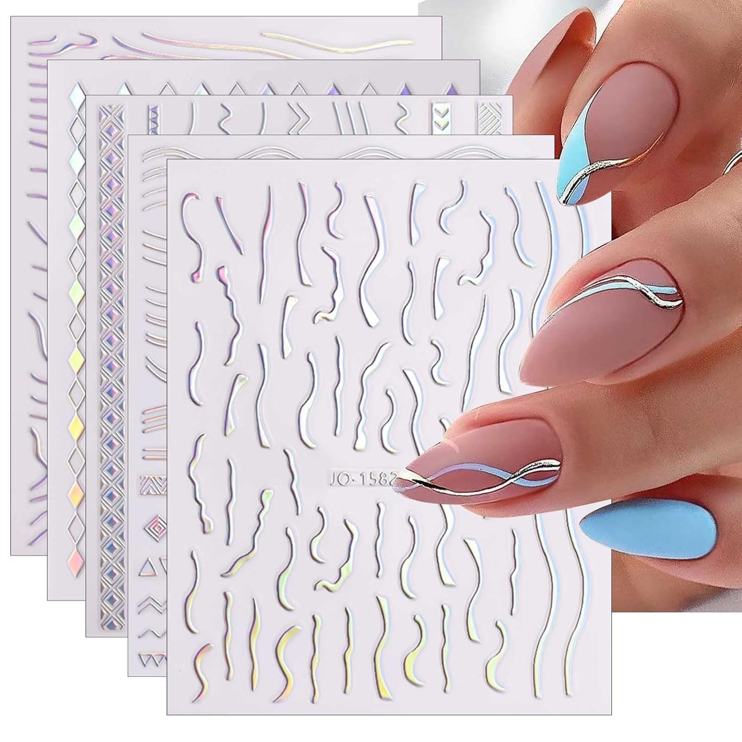 JMEOWIO Nagelsticker Aurora 12 Blatt Nail Art Sticker Selbstklebend Nagelaufkleber Holografische Decoratie Nageldesign Zubehör