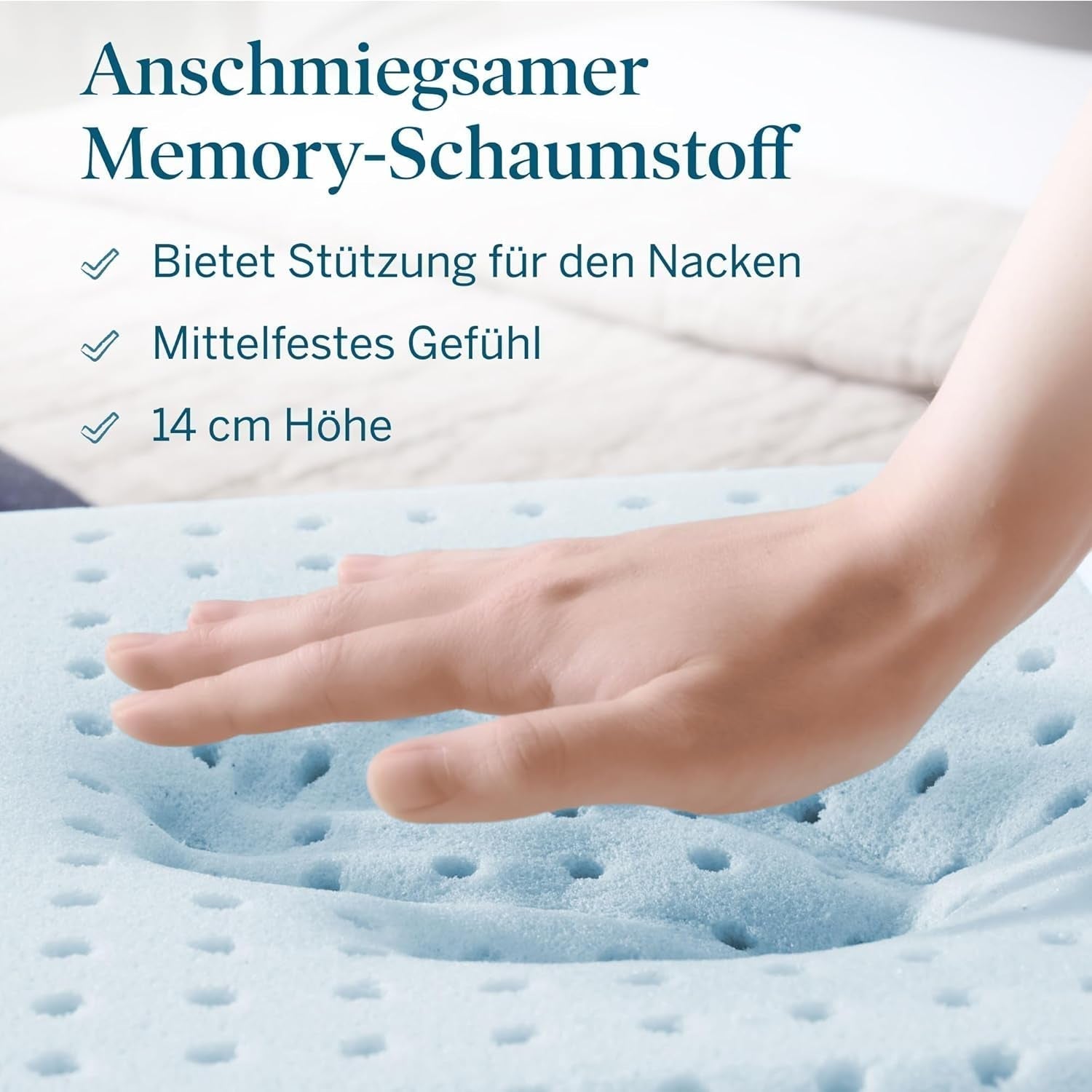 LUCID memory foam kussen met gel 40x60 cm - ademend - verkoelend effect - wasbare hoes - Oeko-Tex gecertificeerd kussen, wit