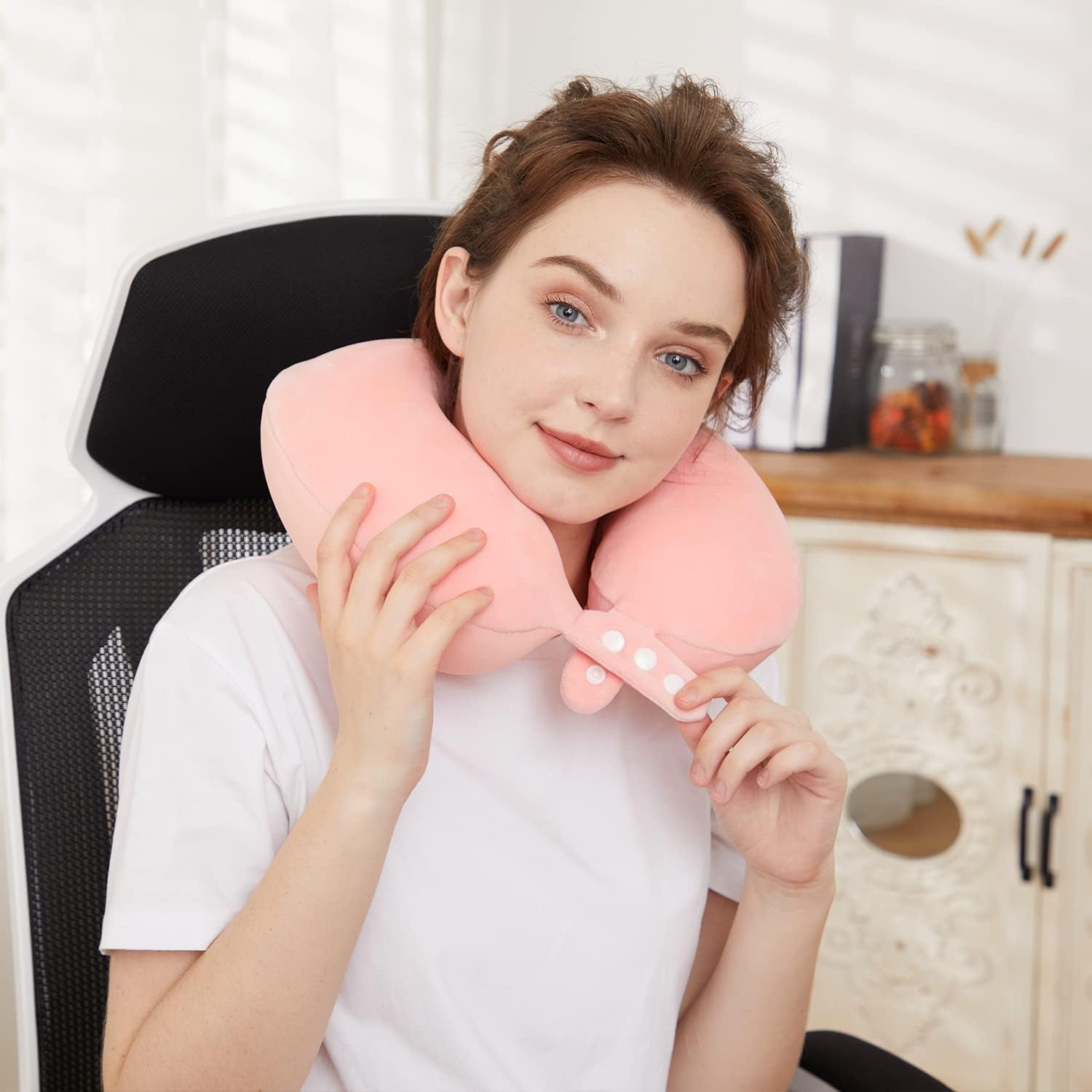 TALLGO Reisnekkussen, Beste Memory Foam Vliegtuigkussen voor Hoofdsteun, Zacht Verstelbaar Kussen voor Vliegtuig, Auto en Huis, Roze Cervicale Orthopedische Kussens Naty Shop