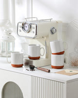 MALACASA koffiemokkenset, steengoed mokkenset van 350 ml voor 4 personen, moderne koffiemokken voor thee, sap, latte, cappuccino, warme chocolademelk. Vaatwasmachine- en magnetronbestendig, TARA serie, kaki wit