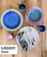 MÄSER 931736 serviesset voor 4 personen in vintage mediterrane look, gecombineerd servies met 16 stuks in zandgrijs, keramiek, zandgrijs