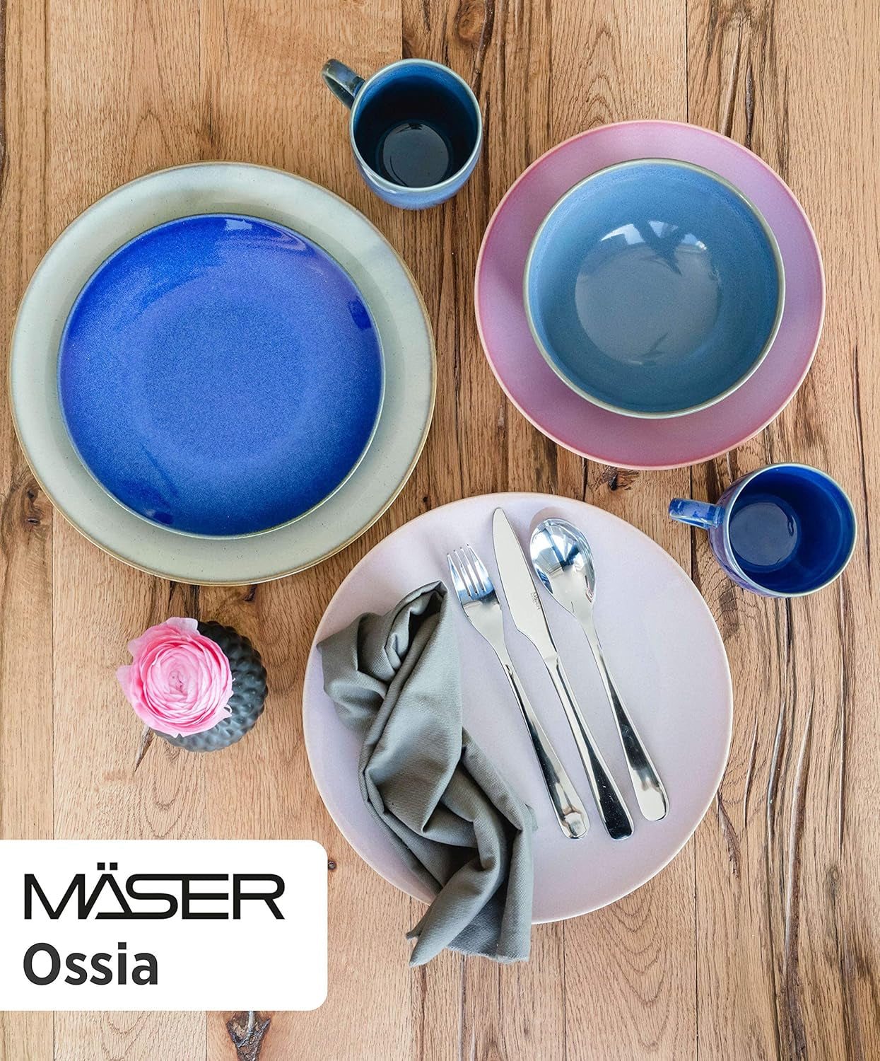 MÄSER 931736 serviesset voor 4 personen in vintage mediterrane look, gecombineerd servies met 16 stuks in zandgrijs, keramiek, zandgrijs