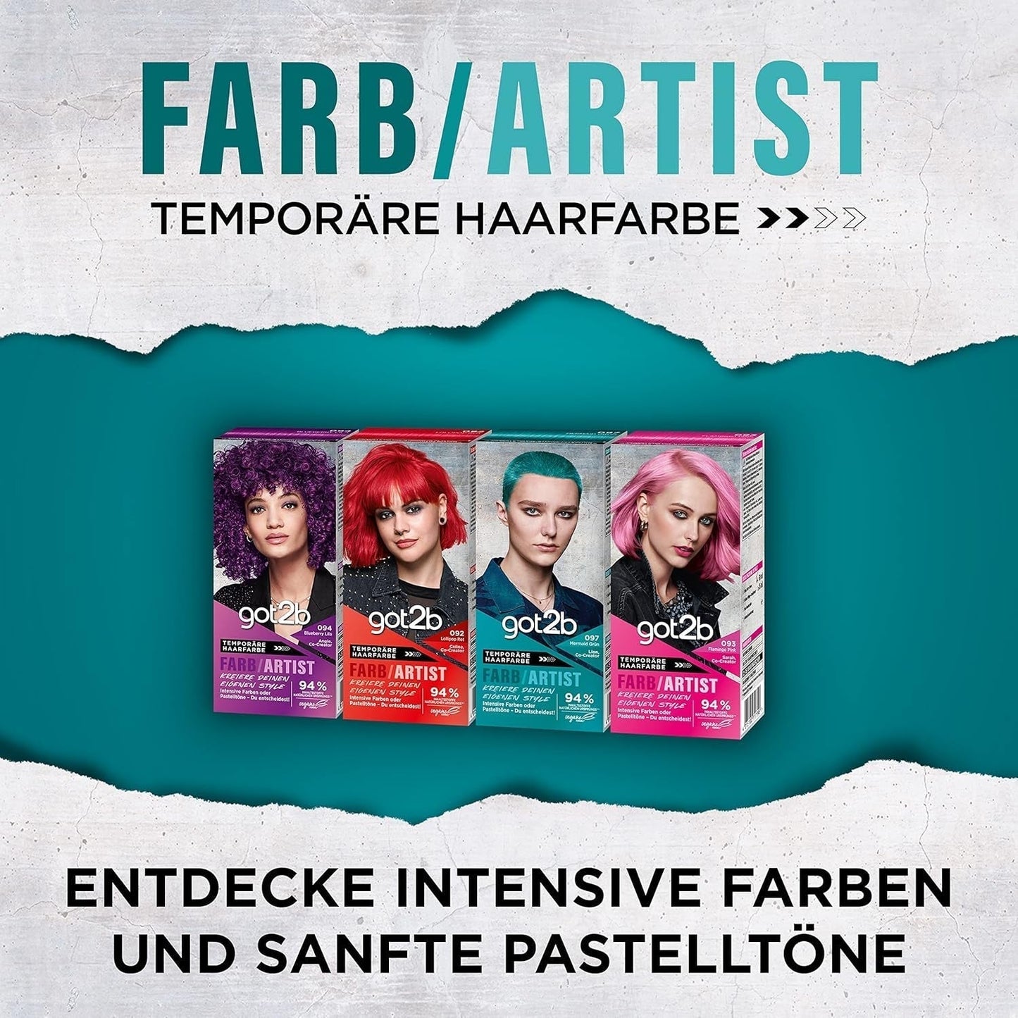 got2b Colour/Artist 097 Mermaid Green Level 2 (3x 80 ml), tijdelijke haarverf laat het haar stralen in intense kleuren of pasteltinten, haarverf blijft 12-15 wasbeurten zitten, vegan formule Haarverf Naty Shop
