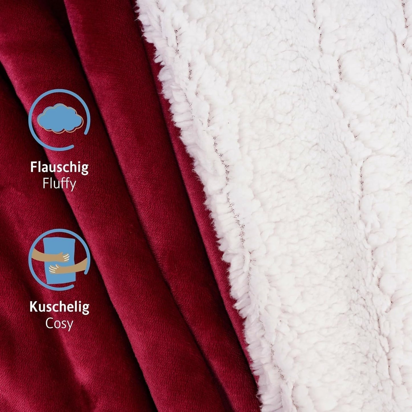 Komfortec gezellige deken 150X200 Cm, Oeko-Tex gecertificeerde pluizige fleecedeken, warme sherpadeken voor de bank, dikke deken voor de bank, bordeauxrode bedden en dekens Besuche den Komfortec-Store