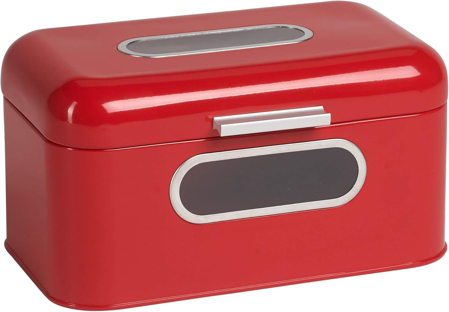 ECHTWERK Retro metalen broodmand met kijkvenster en deksel, set van 3 elegante opbergdozen, 1,4 liter inhoud, rode voedselbewaardozen Naty Shop Red S Single