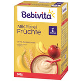Melkpap met fruit (4x500g), vanaf 5 maanden, zonder toegevoegde suiker, met waardevolle mineralen en vitaminen, zeer vullend