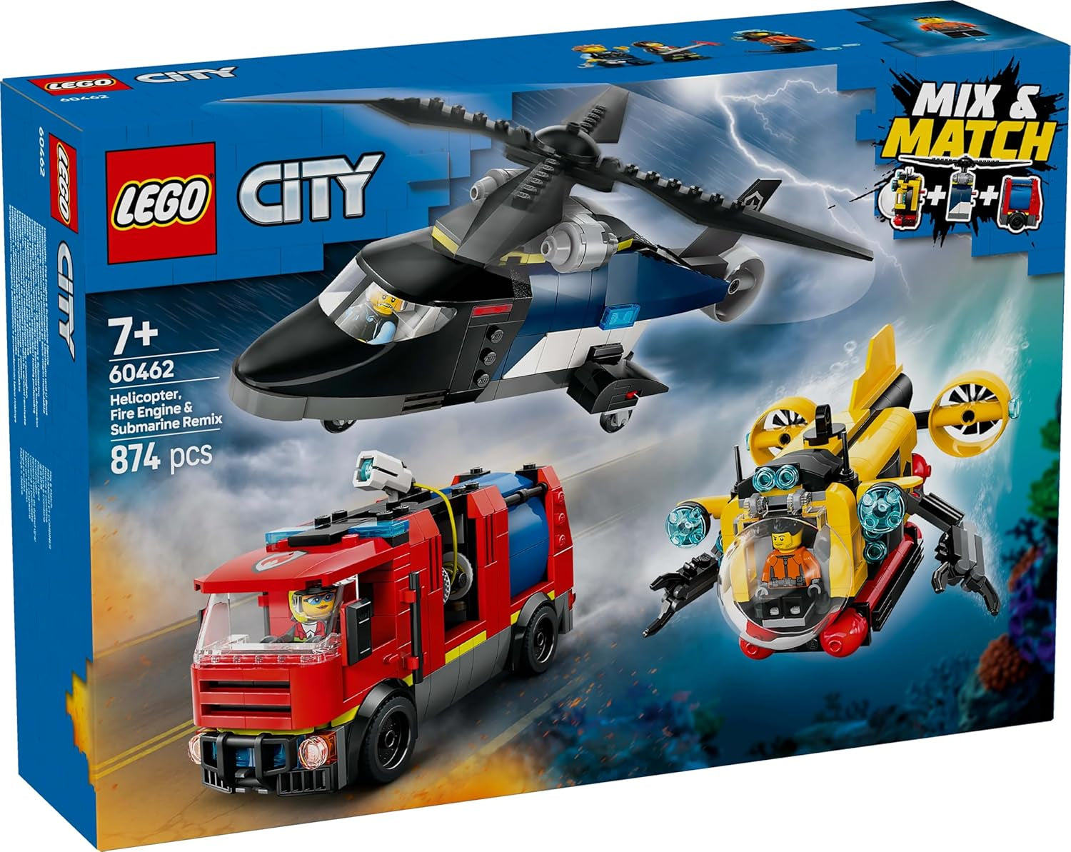 LEGO City Combiset met helikopter, leeuwenauto en onderzeeër en 3 minifiguren - bouwbare speelgoedvoertuigen voor jongens en meisjes vanaf 7 jaar - verjaardags- en feestdagencadeau 60462 Bouwsets Besuche in LEGO-Store