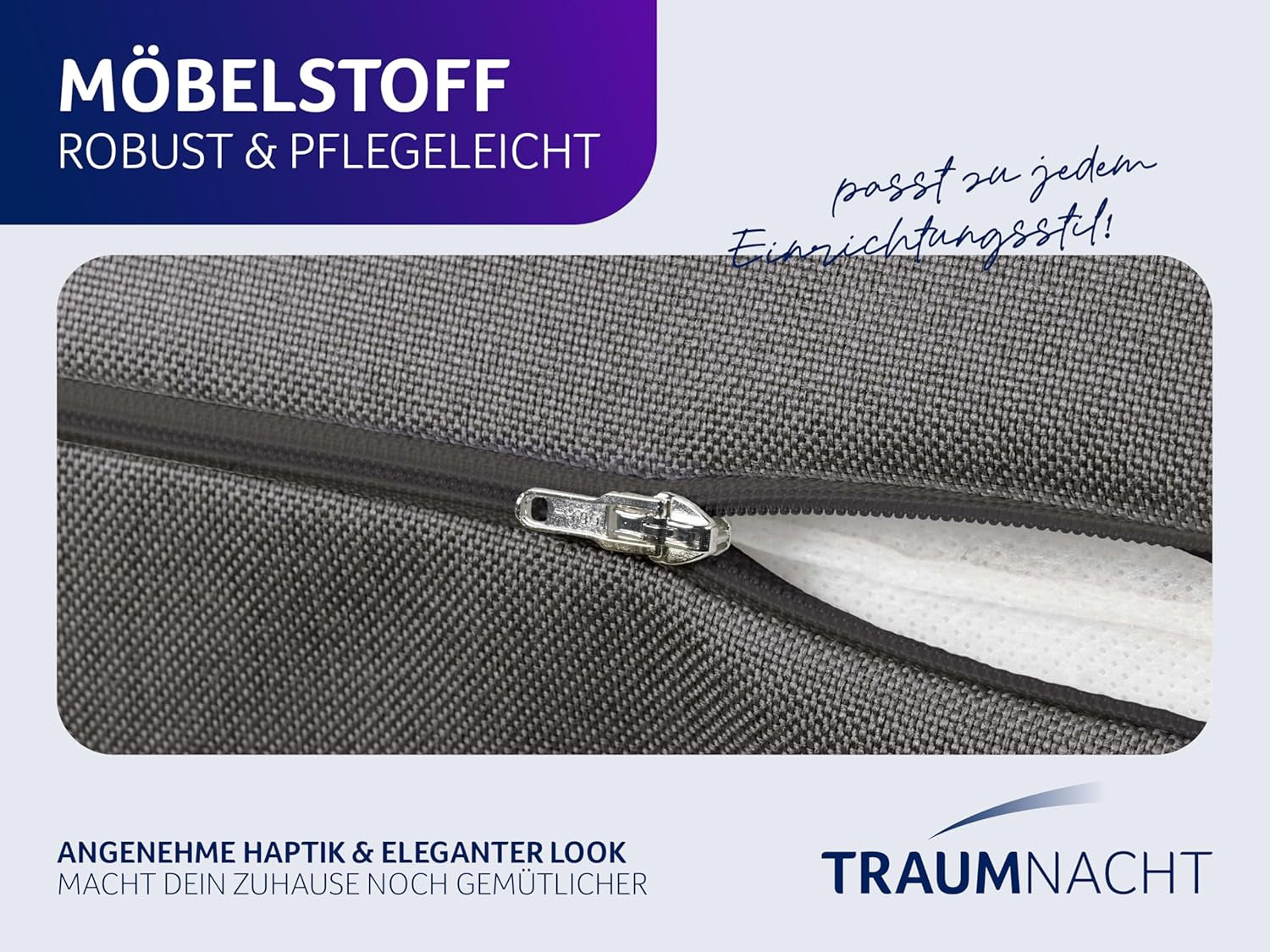 Leeskussen Traumnacht Cosy Rugkussen, 70 x 40 cm donkergrijs, afneembare en wasbare hoes van 100% polyester, praktisch zijvak, Oeko-Tex gecertificeerd, geproduceerd volgens Duitse kwaliteitsnormen