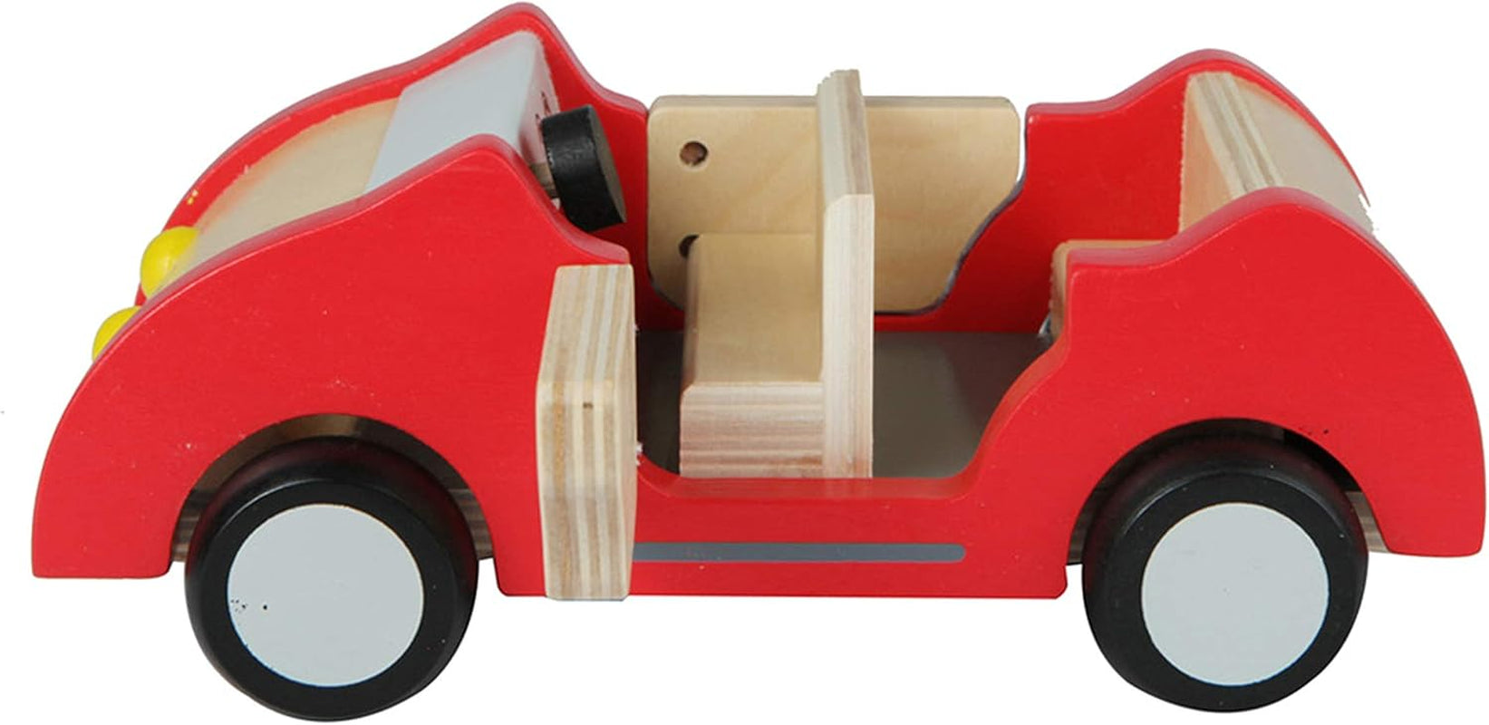 E3405 - Poppenhuis, poppenhuis met accessoires, houten en E3475 - Poppenhuisaccessoires, gezinsauto