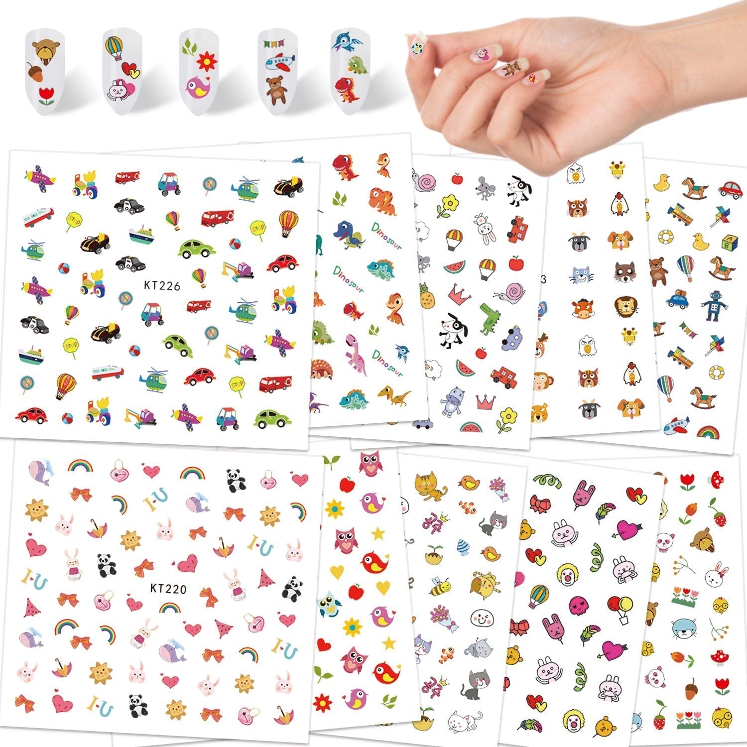 Nagelstickers voor kinderen Meisjes 600+ ontwerpen Dieren Fruit Dinosaurussen Auto's Bloemen 3D Zelfklevende nagelstickers voor kinderen Verjaardagsfeestje Thee Nagelsalon en Spa Cadeau