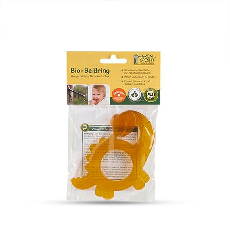 GRÜNSPECHT Biologische bijtring natuurlijk rubber voor tandjesbaby's, masseert tandvlees, BPA-vrij, zacht, bevordert de fijne motoriek, dinosauruspatroon (639-V1)