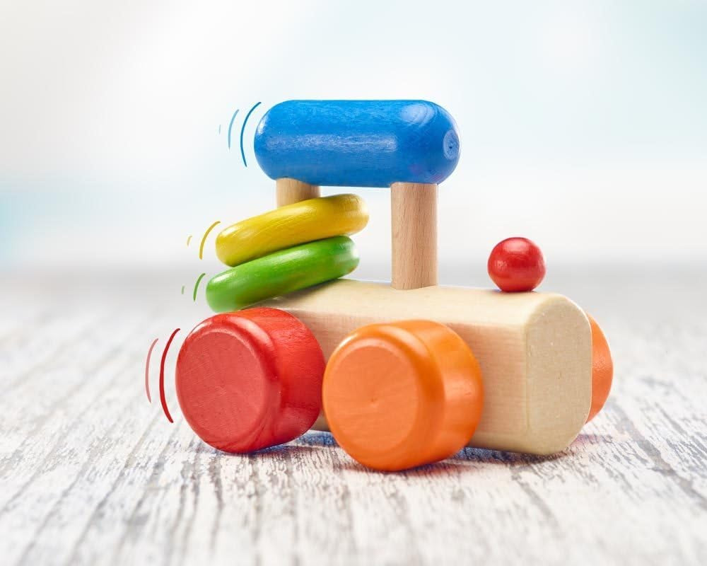 Selecta locomotiefvangspeelgoed, 8,5 cm, hout, 6 maanden - 3 jaar, locomotief met rammelringen Jucarii Bebe Naty Shop