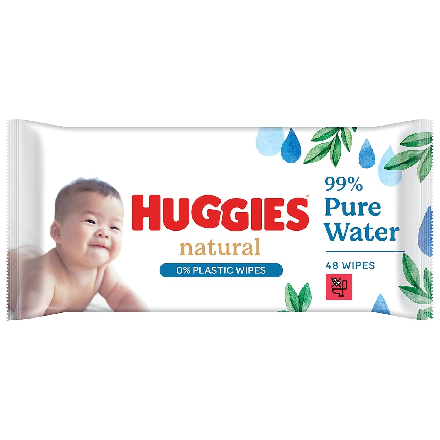 Huggies natuurlijk biologisch afbreekbare vochtige doekjes voor gevoelige baby's, 8 x 48 doekjes, bulkverpakking