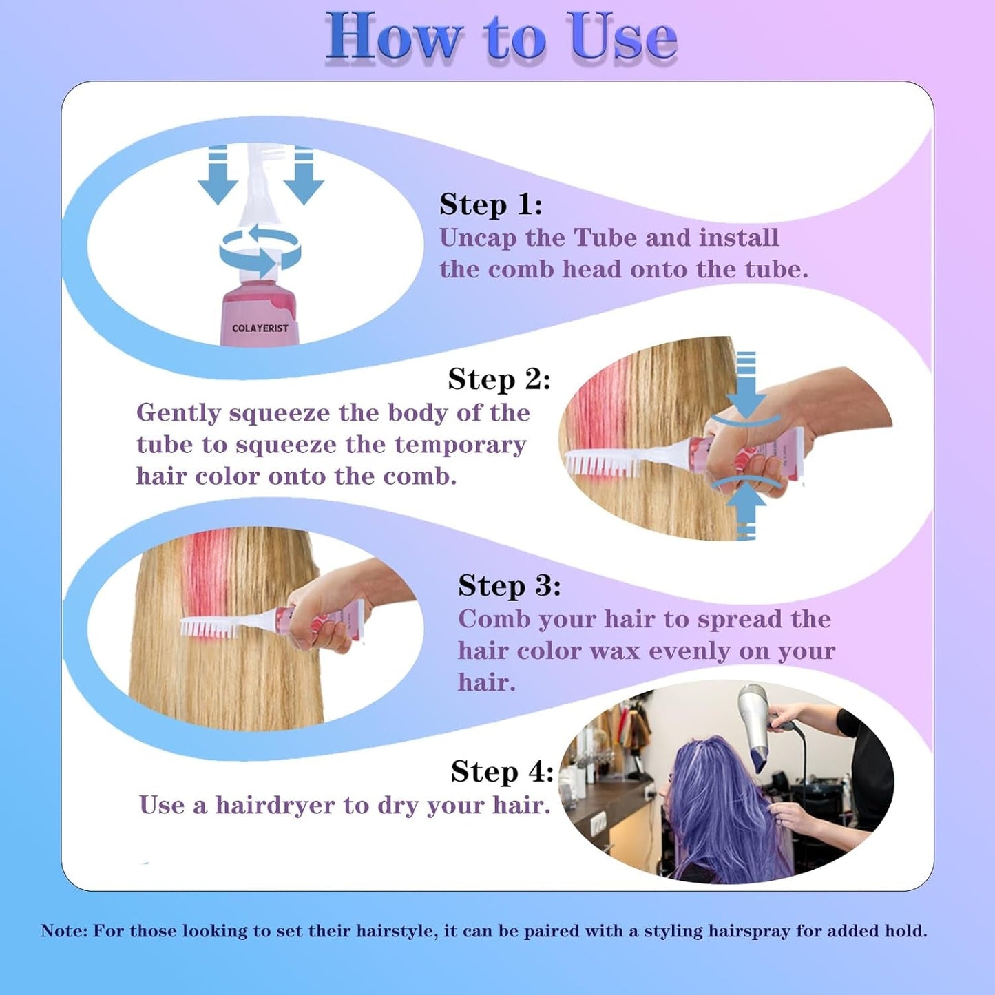 COLAYERIST Haarkrijt 4 kleuren Volwassen meisjes haarkrijt Tijdelijke haarverfset voor kinderen Kinderen Wasbaar Niet-giftig haarkrijt Meisjesgeschenken 6 7 8 9 10 11 12 13 jaar oude haarverf Naty Shop