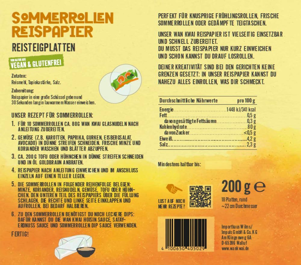 Wan Kwai Zomerrol Rijstpapier 200 g – Vereist een lichte weekbehandeling, perfect voor knapperige loempia's, verse zomerbroodjes of gestoomde dumplings
