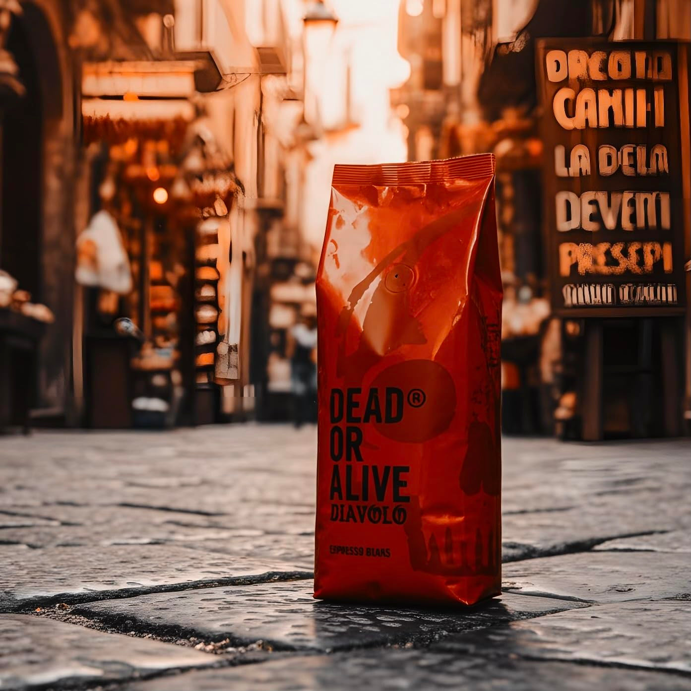 DEAD OR ALIVE DIAVOLO – Extra donkere espresso – 100% Robusta – Extreem sterk – Lage zuurgraad – Stabiele room – Hele bonen 1kg – Napels gebraad