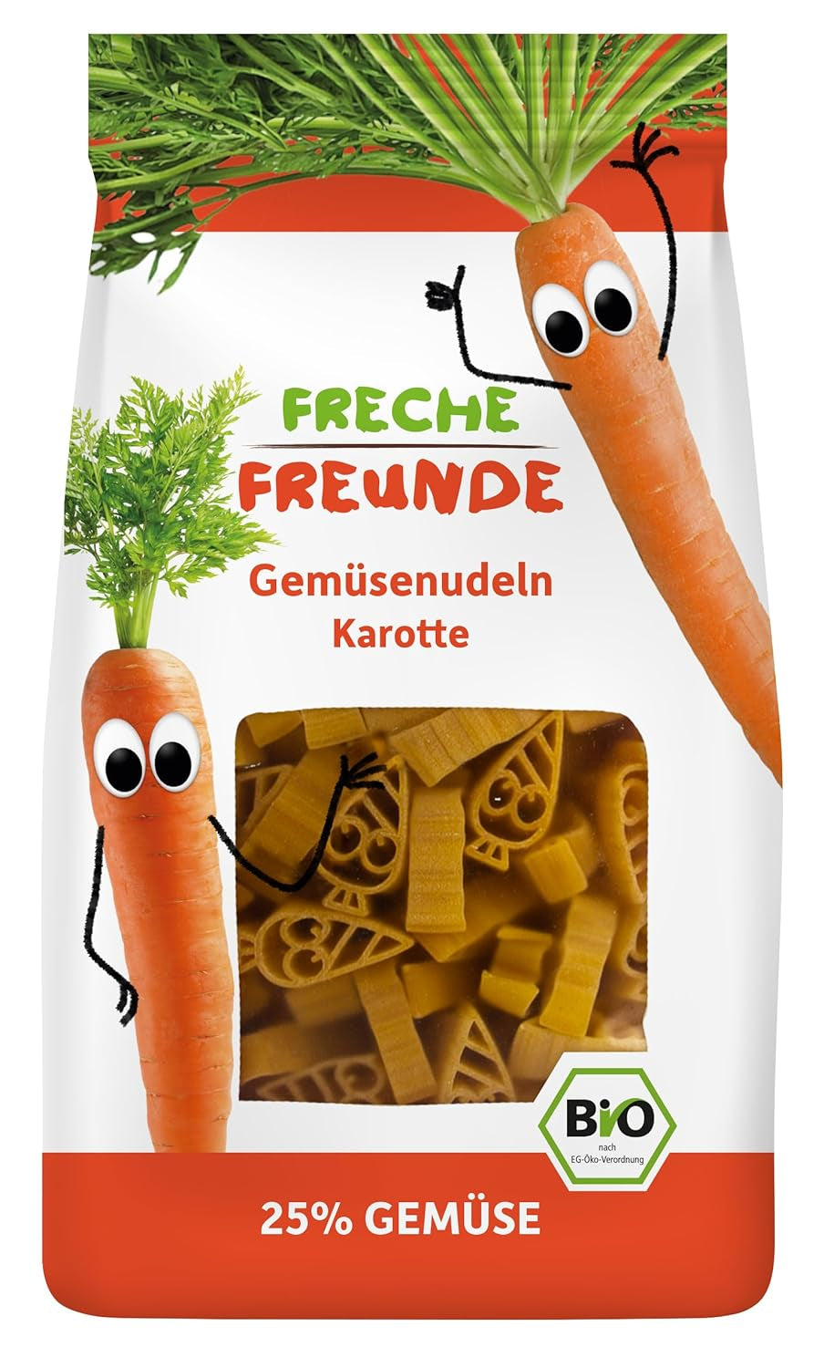 Freche Freunde Biologische Groentennoedels 'Wortel' 25% Plantaardig Inhoud Veganistisch 6 Pack (6 x 300g)