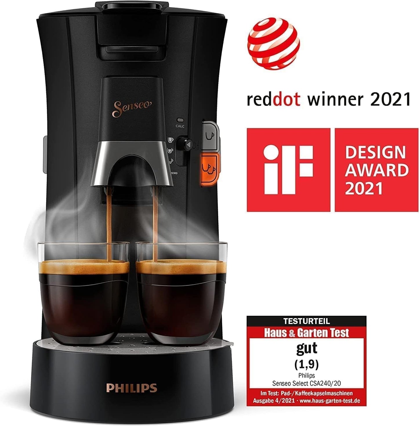 PHILIPS Senseo Select capsule-espressomachine met selectie van koffieintensiteit en geheugenfunctie, gemaakt van gerecycled plastic, kleur: zwart (CSA240/60)