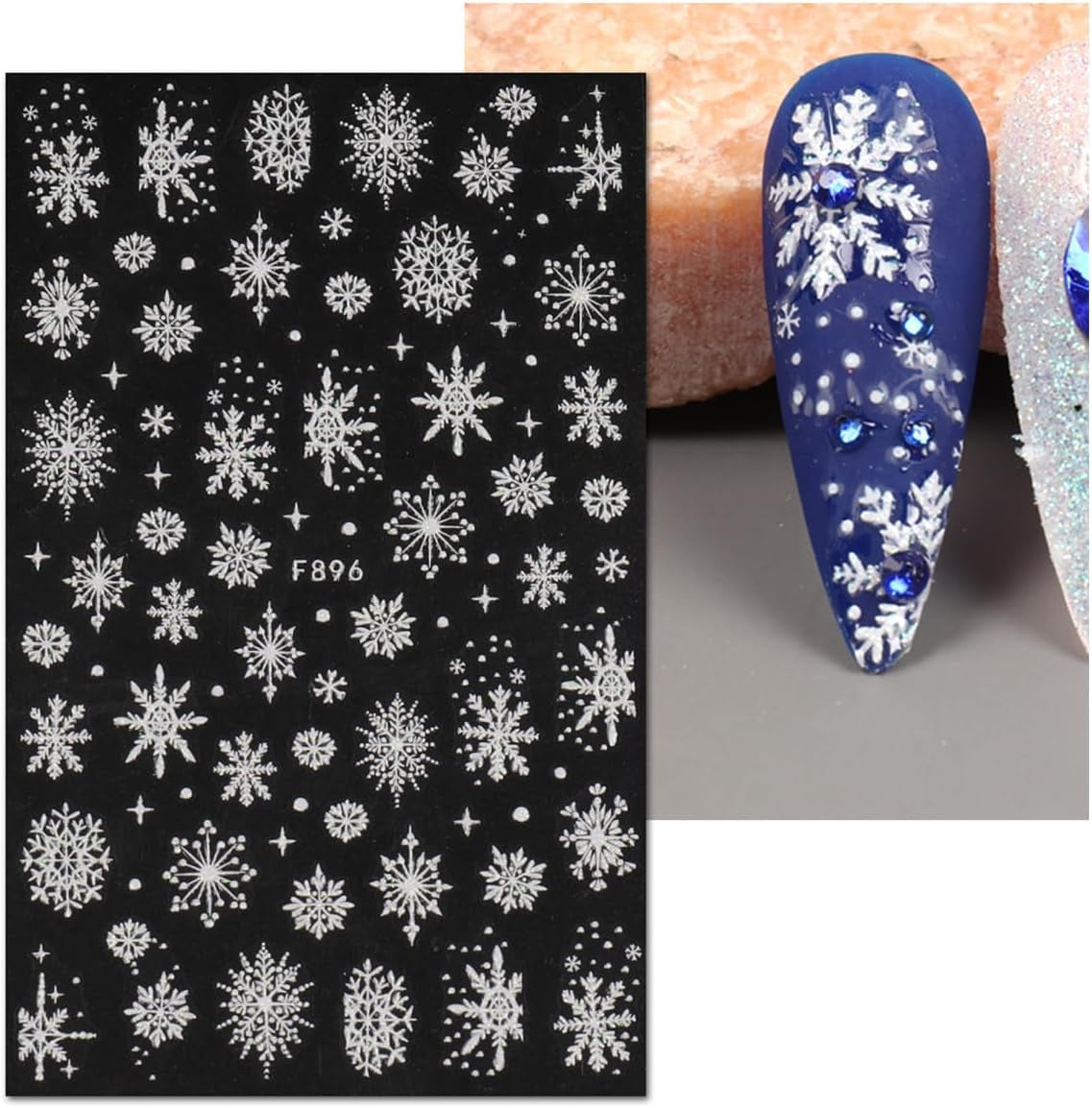 JMEOWIO Nagelsticker Weihnachten Weiß Glitter 8 Blatt Nail Art Sticker Selbstklebend Nagelaufkleber Schneeflocke Winter Holiday Decoratie Nageldesign Zubehör