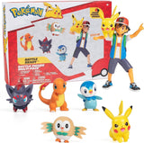 Pokémon-gevecht klaar! 6-delige figurenset - 11,4 cm Ash & Launching Pikachu, 5,1 cm Charmander, Rowlet, Piplup, Zorua - Officieel gelicentieerd - Paascadeau voor kinderen, jongens, meisjes Actiefiguren Naty Shop Standaardtitel