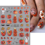 JMEOWIO 3D Nagelsticker Halloween Nail Art Sticker Selbstklebend Nagelaufkleber 5D Stereoskopisch Süßer Geisterkürbis Decoratie Nageldesign Zubehör 4 Blatt