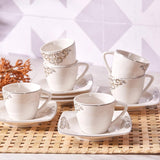 KARACA Nazende porseleinen espressokopjesset - 80 ml Turkse koffiekopjes met schotels, 12-delig modern koffieservies met 6 koffiekopjes en 6 schotels, mokkakopjes - wit