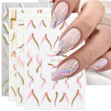 JMEOWIO Nagelsticker Französische Tipp 9 Blatt Nail Art Sticker Selbstklebend Nagelaufkleber Glitzer Wellenlinie Decoratie Nageldesign Zubehör