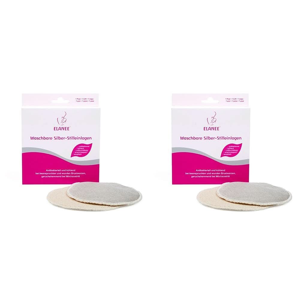 ELANEE Zoogcompressen, zilver, antibacterieel en wasbaar - Zacht en verfrissend Voeding en borstvoedingsaccessoires Bebe Naty Shop 2 stuks (pak van 2)