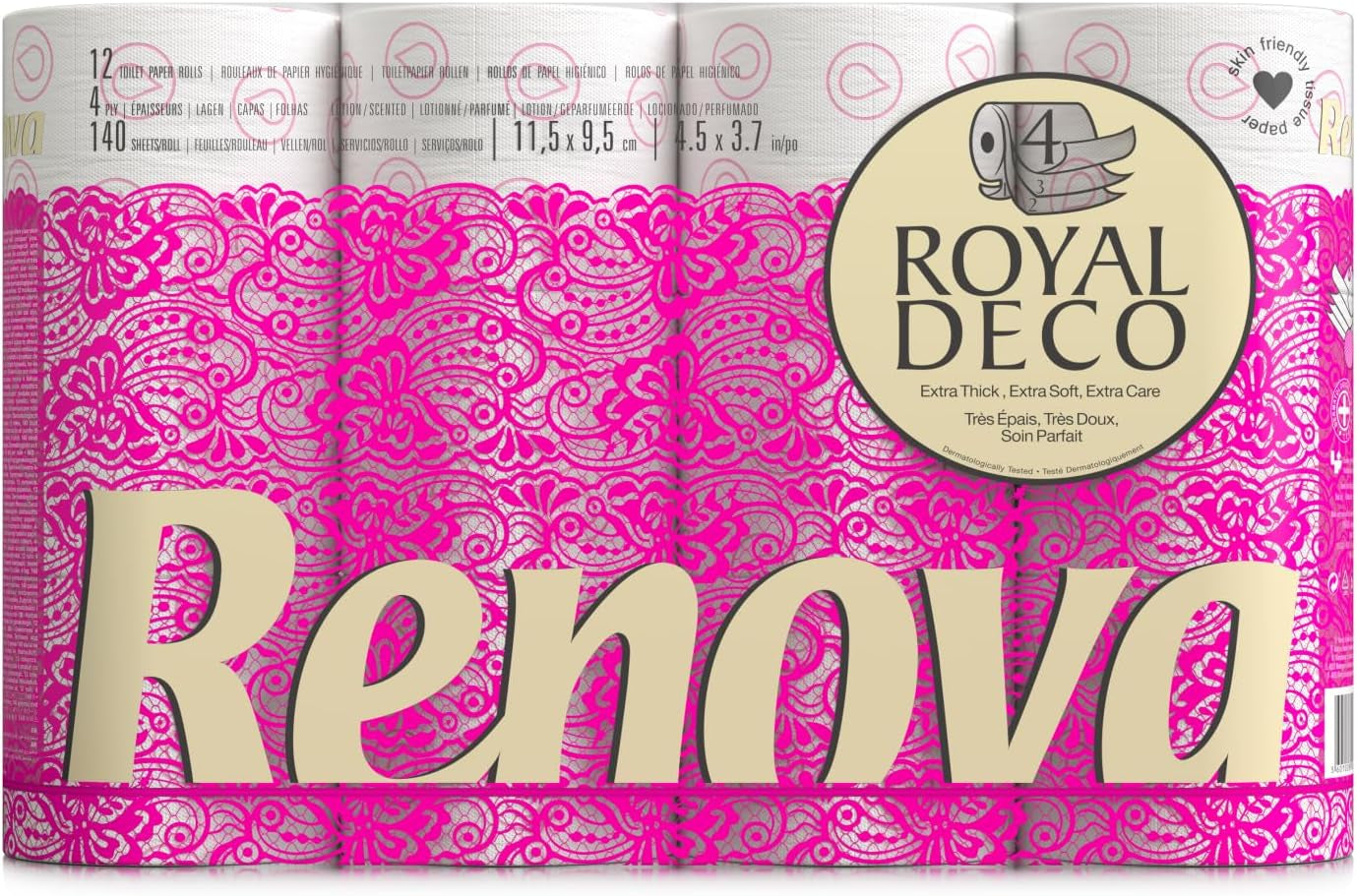 Toiletpapier Renova 4 lagen wit gedecoreerd geurend - 12 rollen rol Blanco Decorado Perfumado