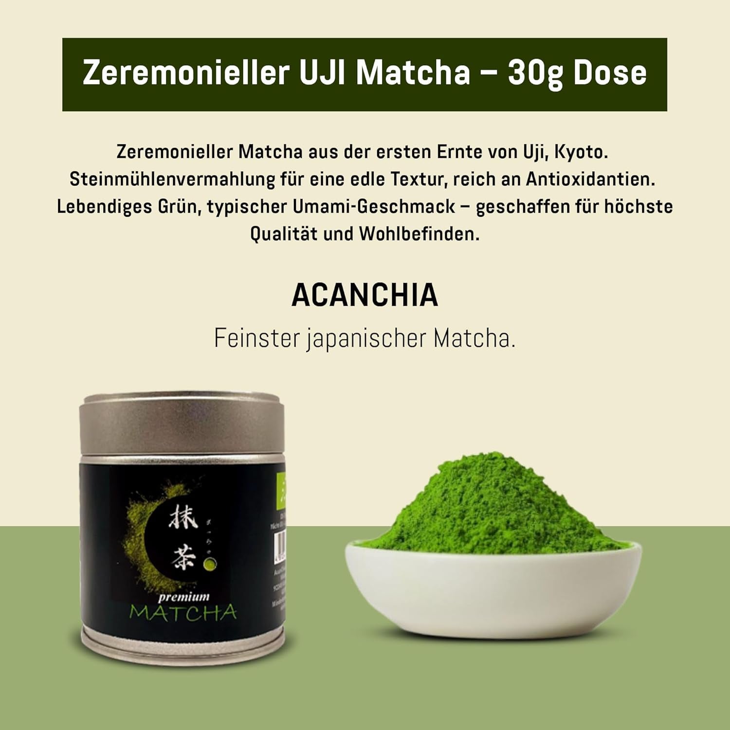 Ceremoniële kwaliteit UJI - Doos van 30 g - Bio - 100% Japanse Matcha - Eerste oogst - Pure Matcha - Gemalen