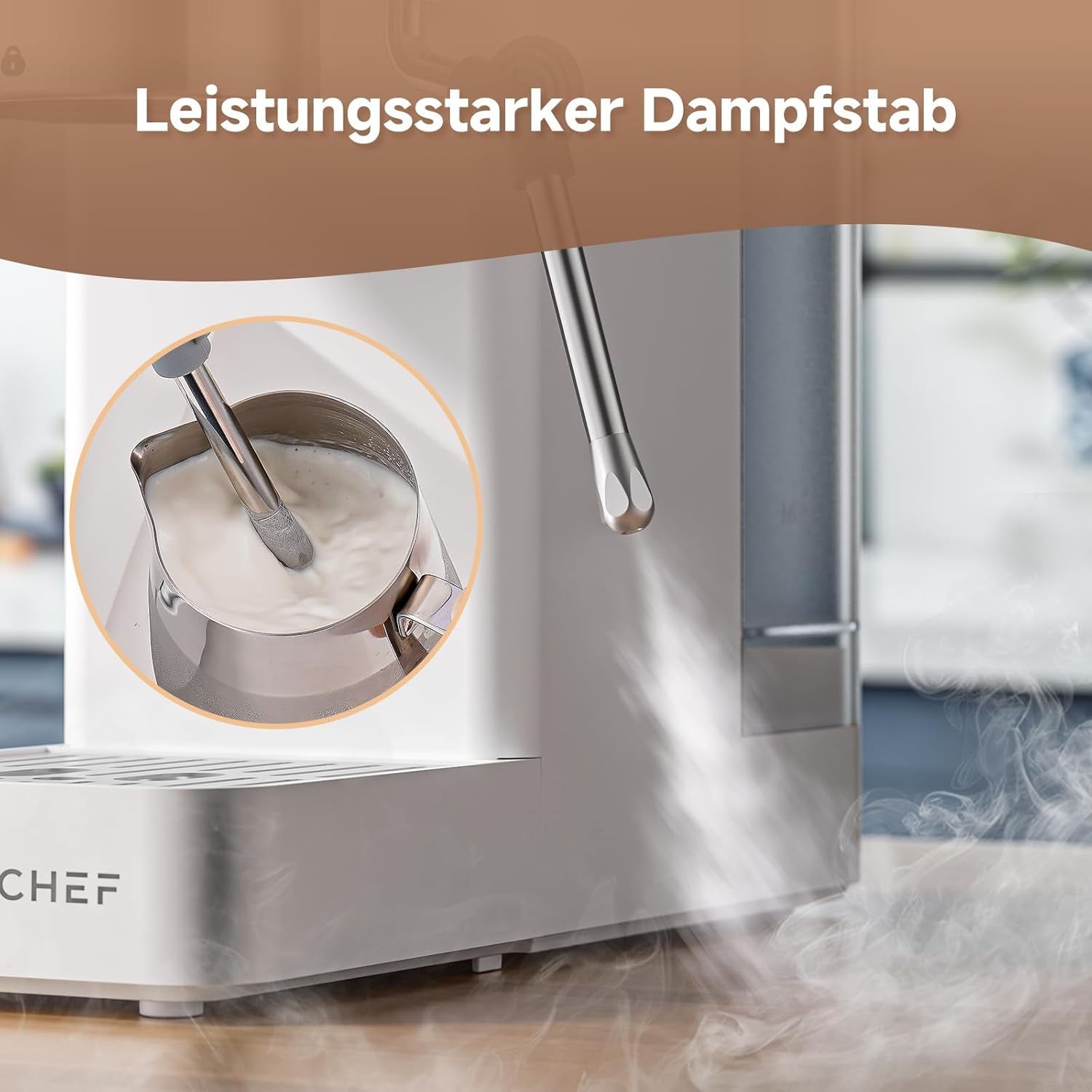 AMZCHEF 20 bar espressomachine, LED-display, professionele melkopschuimer en roestvrijstalen stoomlans, 1,5 liter verwijderbare tank, 1350 W snelle verwarming, wit