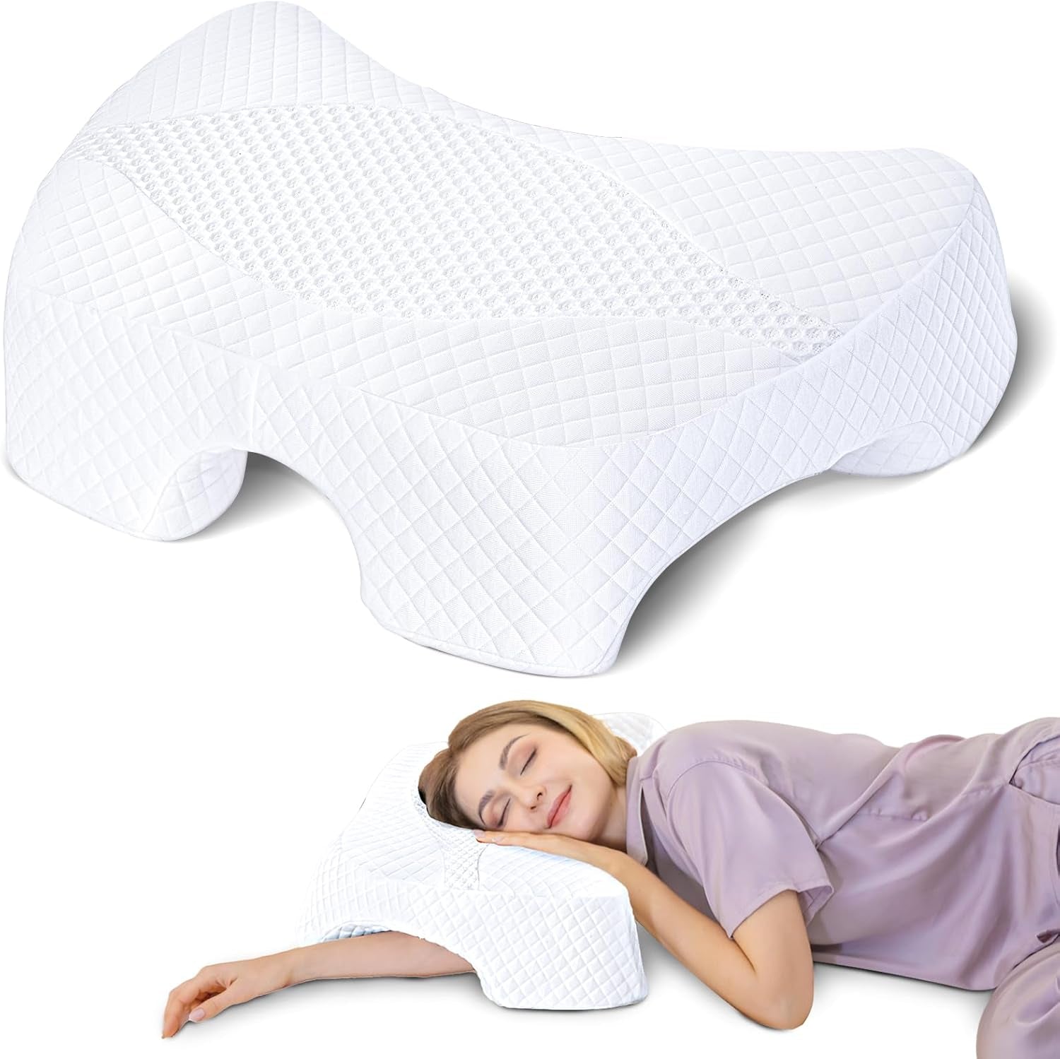 SAHEYER zijslaapkussen met arm, ergonomisch orthopedisch kussen, nek- en schouderkussen van traagschuim, nekkussen met meerhoekige armen voor vele slaapposities (wit) Cervicale orthopedische kussens Naty Shop Wit