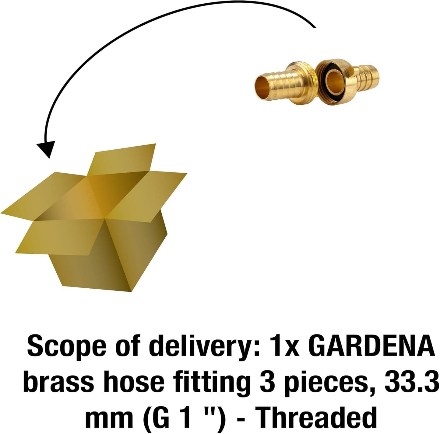 Gardena messing slangkoppeling, 3-delig: slangverlengkoppeling, 33,3 mm (G 1 inch) schroefdraad, voor 19 mm (3/4 inch) slangen (7152-20)
