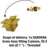 Gardena messing slangkoppeling, 3-delig: slangverlengkoppeling, 33,3 mm (G 1 inch) schroefdraad, voor 19 mm (3/4 inch) slangen (7152-20)