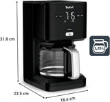 Tefal Smart'n Light espressomachine met timer, espressomachine met programmeerbaar filter 1,25 l, aromafunctie voor intens aroma, warmhoudfunctie, antidruppelen en gemakkelijk schoon te maken, zwart