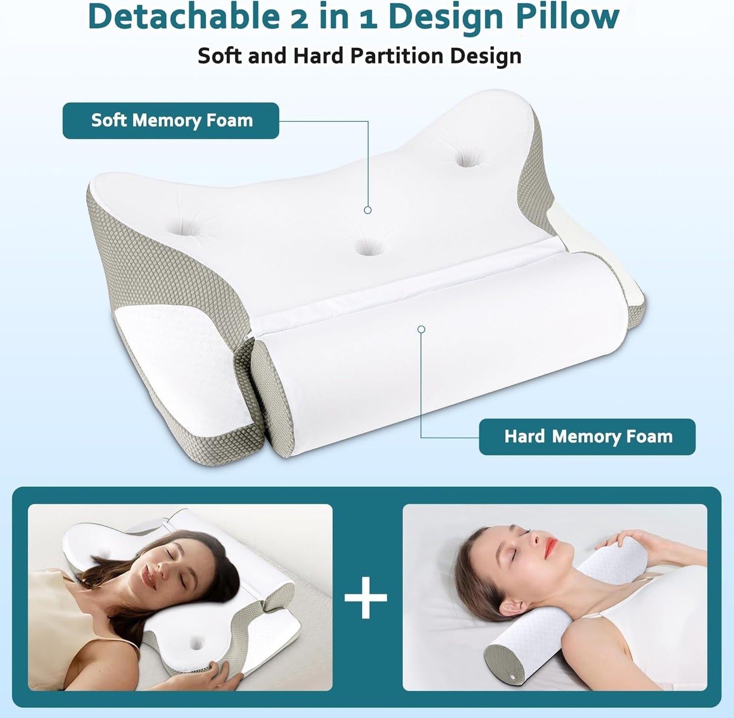 TopEsct Memory Foam Kussen, Zijslaper Kussen, Nekkussen, Hoofdkussen voor Zij- en Rugslapers (Grijs)