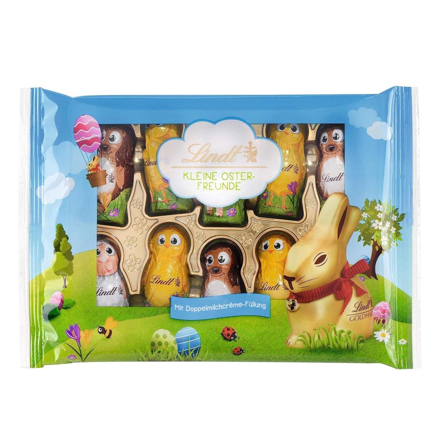 Lindt Kleine paasvriendjes met chocolade | 2 x 100 g | 10 leuke Lindt paasvriendjes | Fijne Dubbele Melkcrème in Alpenmelkchocolade | Paaseieren voor kinderen | Geschenk van chocolade