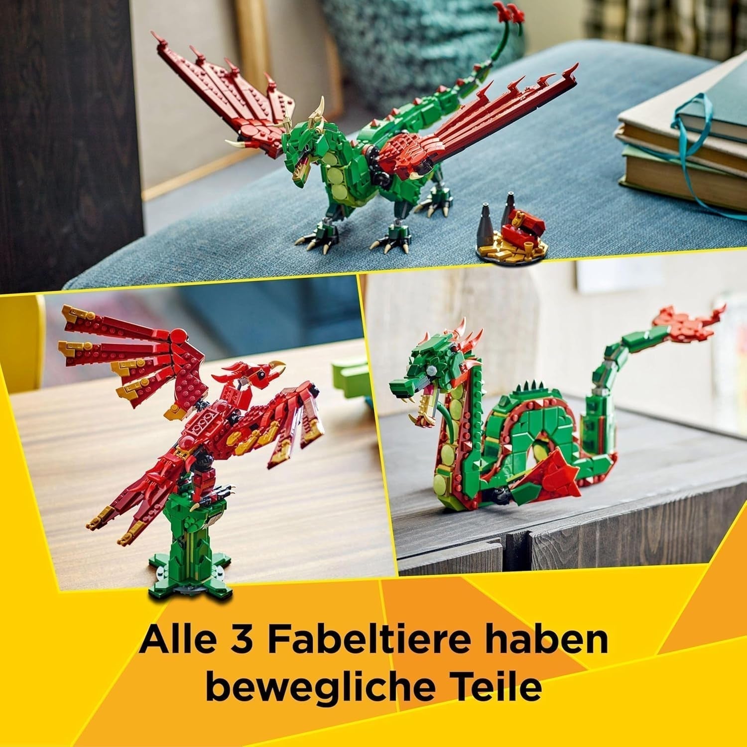 LEGO Creator 3In1 Groene Draak - Speelgoed - Kan worden omgezet in een zeeslang of feniks - Dierenbouwspeelgoed voor kinderen - Cadeau voor jongens en meisjes vanaf 9 jaar 31161 Bouwsets Besuche den LEGO-Store