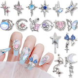 16 Stijl Luxus Mond Stern Nagel Charms 3D Nail Charms Y2K Legierung Strasssteine ​​Bogen Schmetterling Nagel Schmuck Metall Nail Art Charms Nägel Glitzersteine ​​​​Nailart Rhinestones Nageldesign Zubehör