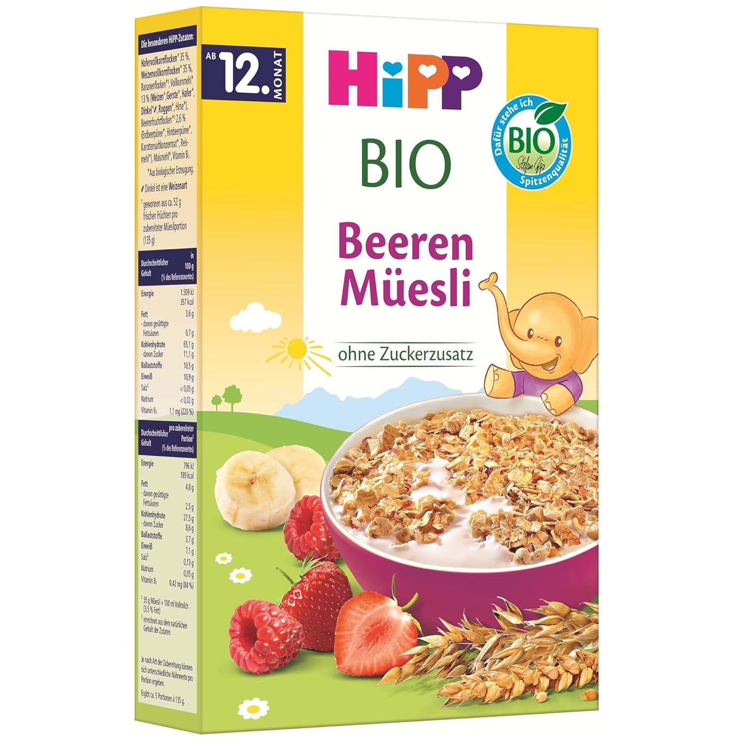 HiPP Bio Beeren-Müesli (8 x 200 g), ab 12. Monat, ohne Zuckerzusatz, onder fijne Stückchen - leicht zu kauwen, in de beste Bio-Qualität