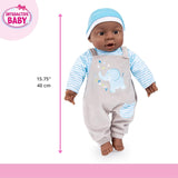 Bayer Design 94001AH interactieve babypop, jongen, praten, zacht lichaam, 40 cm, donker leer, blauw