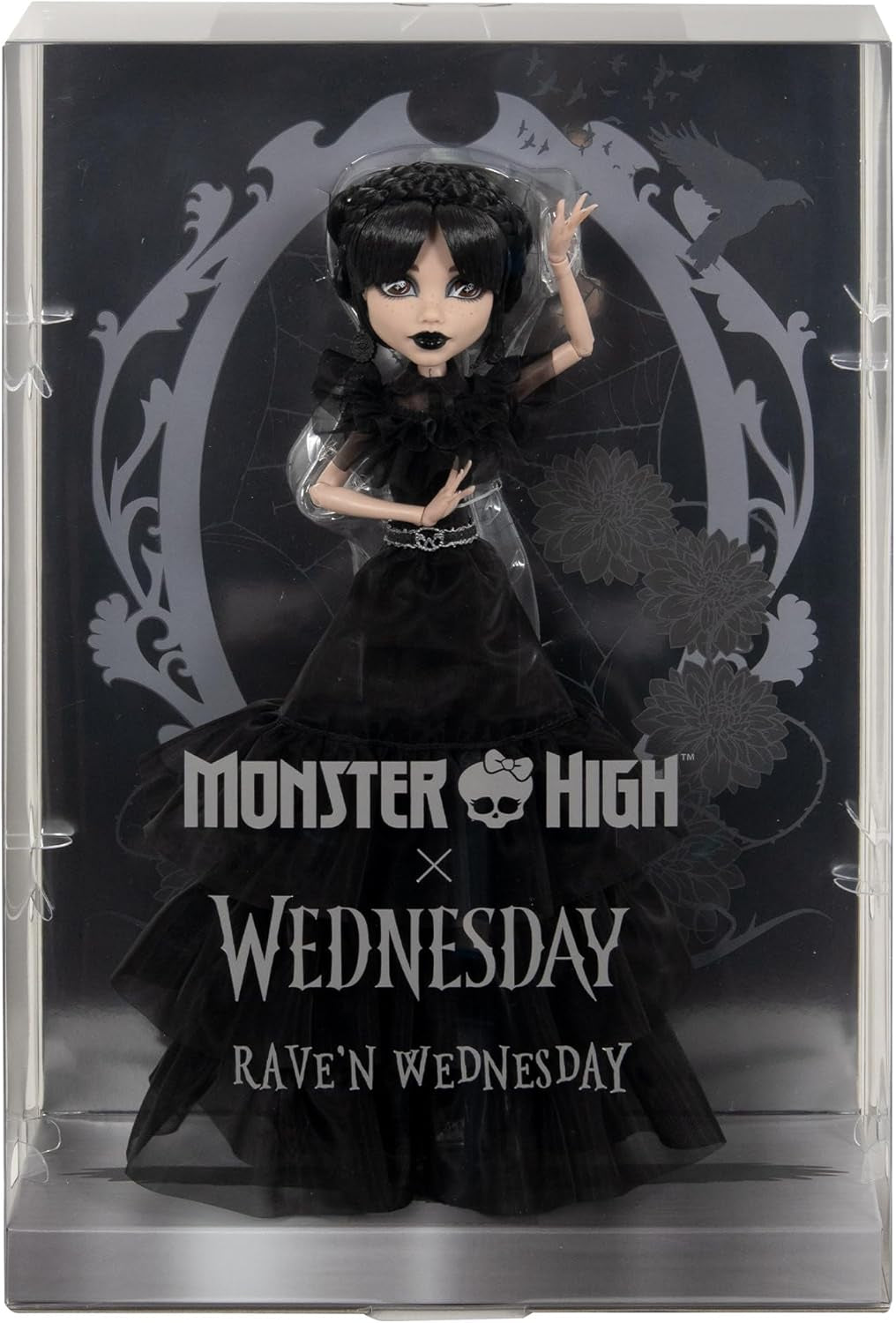 Monster High Wednesday-pop, Rave'N Wednesday-verzamelfiguur in zwarte gotische jurk, geïnspireerd door de dansscène, premium accessoires en poppenstandaard, HXJ03